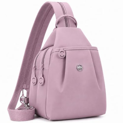 Sling Backpack for Women, Water-Resistant Crossbody Chest Bag for Travel, Work, Gym, Students & Daily Use - color: Taro Pink