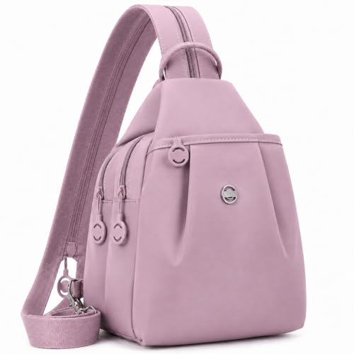 Sling Backpack for Women, Water-Resistant Crossbody Chest Bag for Travel, Work, Gym, Students & Daily Use - color: Taro Pink