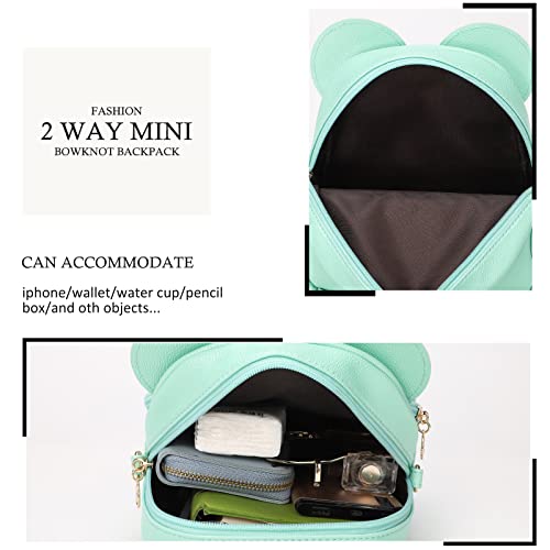 KL928 Girls Mini Backpack Bowknot Polka Dot Cute Small Daypacks Convertible Shoulder Bag Purse for Women - color: Green#light Blue
