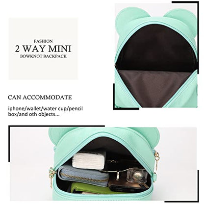 KL928 Girls Mini Backpack Bowknot Polka Dot Cute Small Daypacks Convertible Shoulder Bag Purse for Women - color: Green#light Blue