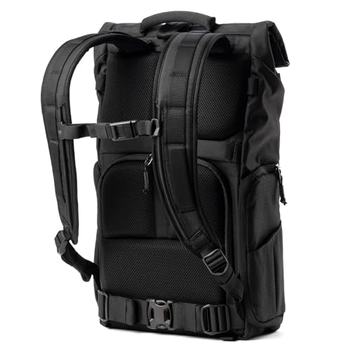 Think Tank FocusPoint 30L RollTop Camera Backpack - Asphalt Black: Expandable Travel & Camera Backpack with Laptop Sleeve, Quick Side and Back Access, Rain Cover – Versatile Photography & Travel Bag - color: Asphalt Black, size: 30 Liters