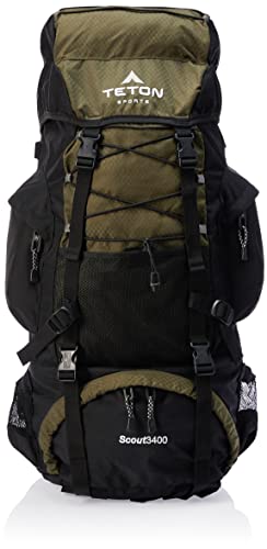 TETON 55L Scout Internal Frame Backpack for Hiking, Camping, Backpacking, Rain Cover Included - color: Hunter Green, size: 55L
