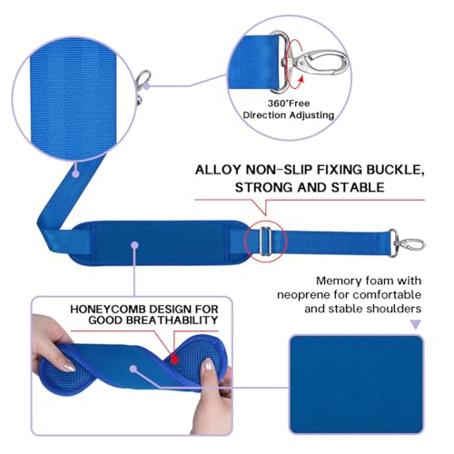 60 Inch Shoulder Strap with Removable Ultra-Thick Pad，Adjustable Buckles and Metal Hooks - color: Blue