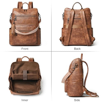 Shrrie 15.6 inch Laptop Backpack for Women,Large Leather Backpack Purse,Travel,Carry on,Water Resistant Casual Laptop Backpacks,College Backpack,Work Backpack for Women,Two-toned Brown - color: Two-toned Brown