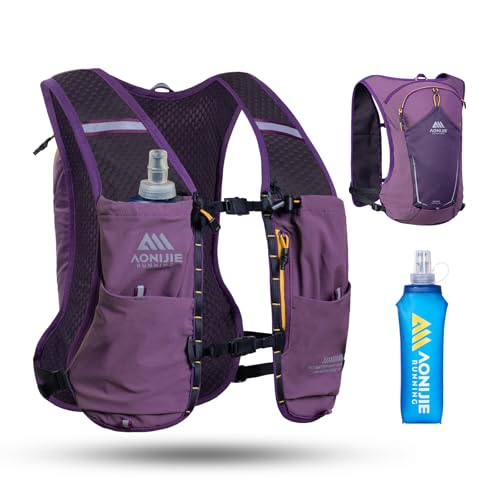 AONIJIE Running Hydration Vest for Men Women 8L Backpack with 500ml Soft Flask Water Bottle - style: Purple