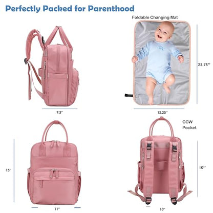 JESSIE & JAMES BeBe CCW Diaper Bag Nylon Backpack Multi Function Diaper Bag with Changing Pad & Stroller Straps_Mauve/Mauve - color: Mauve/Mauve