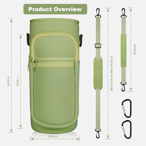 Water Bottle Holder with Strap, Water Bottle Carrier Bag with Phone Pocket, Shoulder Hand Strap Insulated Neoprene 32/40 oz Water Bottle Sleeve for Walking Hiking Camping Gym - color: 7 GREEN, size: under 32oz