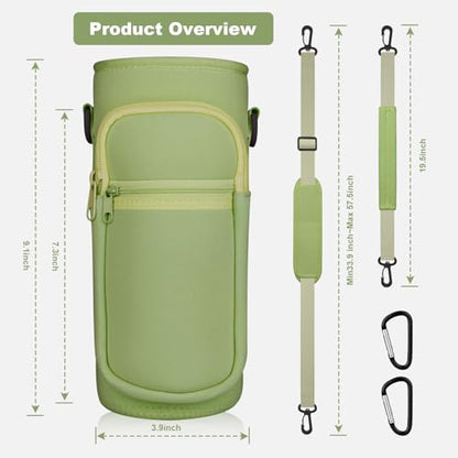 Water Bottle Holder with Strap, Water Bottle Carrier Bag with Phone Pocket, Shoulder Hand Strap Insulated Neoprene 32/40 oz Water Bottle Sleeve for Walking Hiking Camping Gym - color: 7 GREEN, size: under 32oz