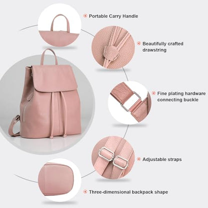 BOYATU Women’s Full-Grain Leather Backpack Purse, Minimal Structured Design, Work Commuter & City Travel, Compact Everyday Essentials, Fashion RFID Pocket Bag ((Pink) - color: Pink