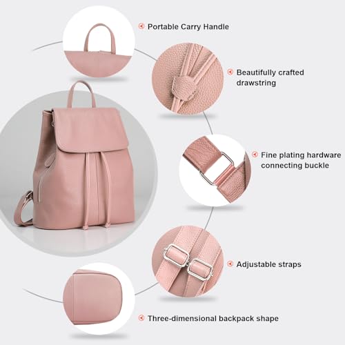 BOYATU Women’s Full-Grain Leather Backpack Purse, Minimal Structured Design, Work Commuter & City Travel, Compact Everyday Essentials, Fashion RFID Pocket Bag ((Pink) - color: Pink