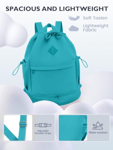 RHDZO Drawstring Gym Backpack with Shoe Compartment and Wet Pocket, Teal - color: Teal