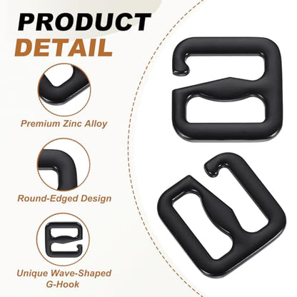 PATIKIL G-Hook Wave Buckles, Metal Adjustable Tri-Glide Slides Backpack Strap Belt Hooks - color: Black, size: 27 x 34 mm