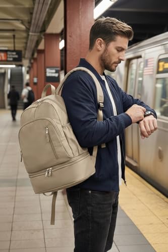 Unisex Lightweight Expandable Gym Backpack with Shoe Compartment, Waterproof Travel Bag for 14" Laptop Grey - color: 01grey