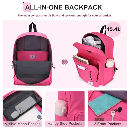 VX VONXURY Backpack for Men Women, Lightweight Kids School Bag, Classic Basic Laptop Bookbag for College Work Travel Hiking - color: Dark Pink