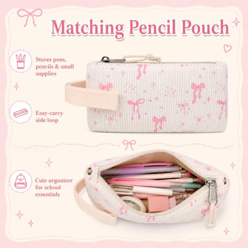 BTOOP School Backpacks for Teen Girls Bookbags Lightweight Kids Backpack School Bags Set with Lunch Box Pencil Case - color: A-pink Bow
