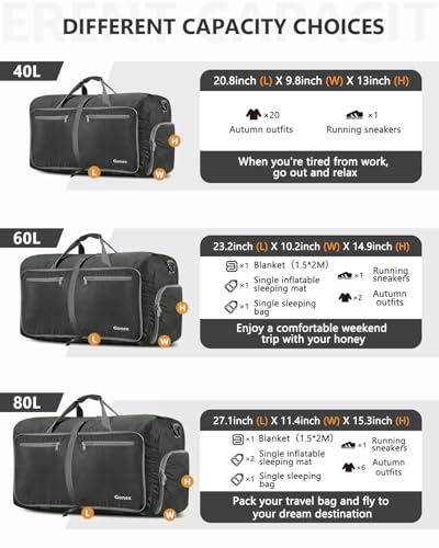 Gonex Large Foldable Travel Duffle Bag with Shoes Compartment, Packable Lightweight Water Repellent Duffel Bag for Camping Gym Weekender Bag - color: Gray, size: 150L