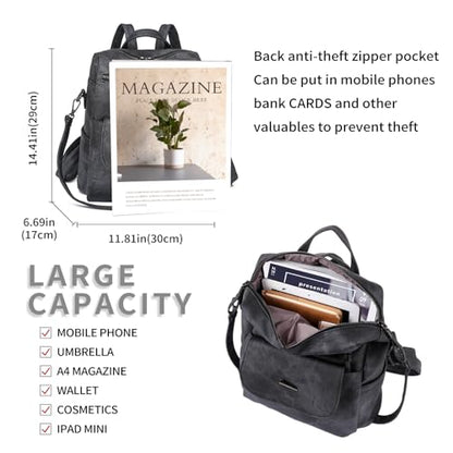 Backpack Purse for Women, PU Leather Backpack Purse, Fashion Travel Anti Theft Backpack, Multipurpose Lightweight Waterproof Convertible Purse Shoulder Bag Handbag, Black - color: Black
