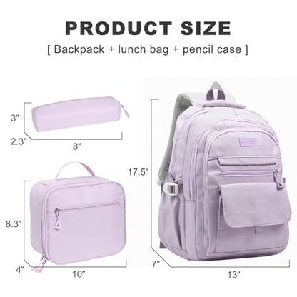 Phaoullzon Teen Girls School Backpack with Lunch Box for Boys, College Aesthetic Laptop Bookbag for Women,Purple - color: Purple