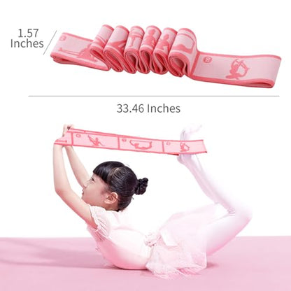 Adjustable Stretch Strap for Kids, 8-Loop Elastic Resistance Band for Children Gymnastics, Ballet Dance, Yoga, Stuff，Pilates & Flexibility Training, Home Exercise Equipment for Girls - color: Pink