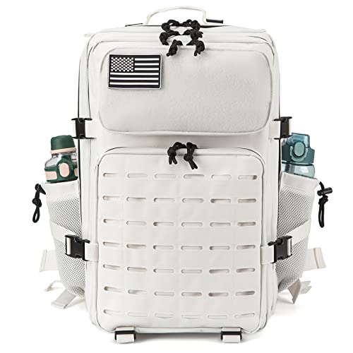 QT&QY 25L/45L Military Tactical Backpack For Men Molle Daypack 3 Day Bug Out Bag Hiking Rucksack With Bottle Holder - color: 45l 2.0 White