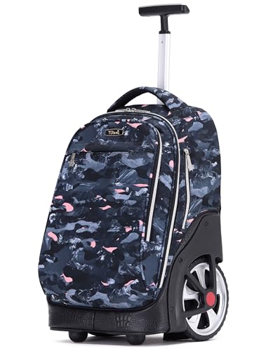 NEW TILAMI 19 inch Rolling Backpack Teens Rolling Backpack Cute Wheeled Laptop Backpack Bookbag Roller Travel Bag College, Doodle Grey - color: Grey Doodle