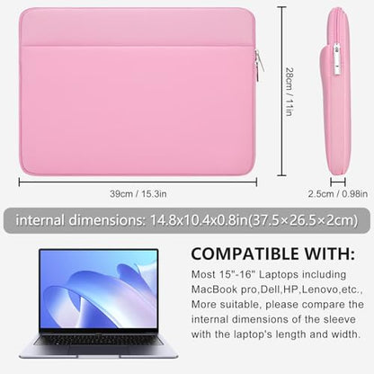 Laptop Sleeve Bag Compatible with 15 to 16 inches MacBook HP Dell Asus Acer Protective Case with Front Pocket Padded Computer Pouch Cover Protective for 15” to 16” Laptop, Pink - color: Pink, size: 15/16 inches
