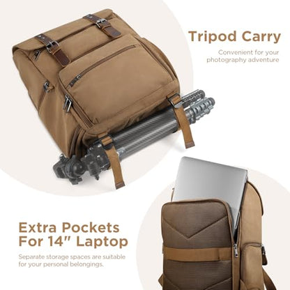 SMRITI Canvas Camera Bag Backpack with Quick Access Pocket & Tripod Holder, 14 Inch Laptop Camera Back Pack Anti-Theft DSLR/SLR Mirrorless Camera bag for Photographers Compatible with Canon/Nikon/Sony