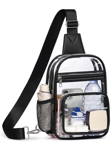 Clear Bag for Stadium Events, Clear Purses For Women Men, Transparent Crossbody Bag, See Through Large Sling Backpack - color: Black-b, size: Large
