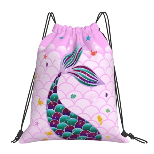 Mermaid Drawstring Backpack Gym String Bag Drawstring Sackpack Sport For Womens Mens - style: Pink Mermaid Drawstring Backpack Gym String Bag