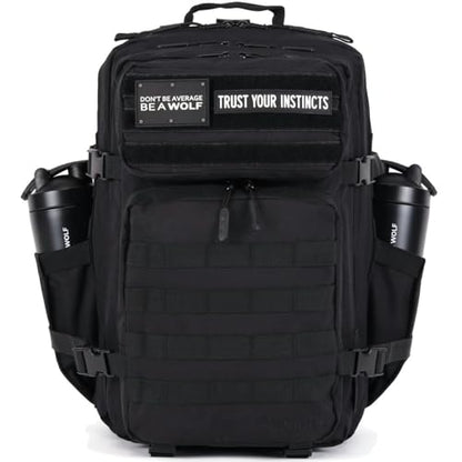 WOLFpak 45L Tactical Gym Backpack (Alpha Black) Durable 1000D Waterproof Oxford Material with MOLLE Webbing, Laptop Pocket & Dual Cup Holders, Durable Fitness/Travel/Military Daypack - color: Alpha Black