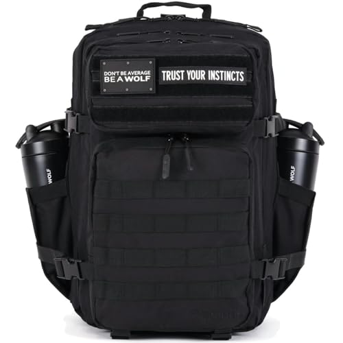 WOLFpak 45L Tactical Gym Backpack (Alpha Black) Durable 1000D Waterproof Oxford Material with MOLLE Webbing, Laptop Pocket & Dual Cup Holders, Durable Fitness/Travel/Military Daypack - color: Alpha Black