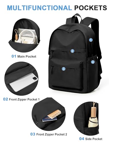 VGCUB Black School Backpacks Travel Book Bag Waterproof Work Light Aesthetic College Backpack for School Girls Boys Teens Mochilas Escolares Para Niñas Casual Daypack for Women Men