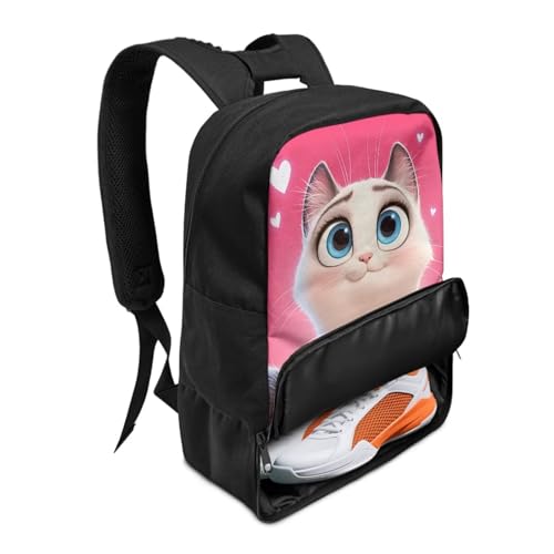 18.5in Basketball Backpack Basketball Bag with Shoe Compartment & Ball Holder, Waterproof Bag for Soccer Volleyball - color: Cute Cartoon Kitten Print
