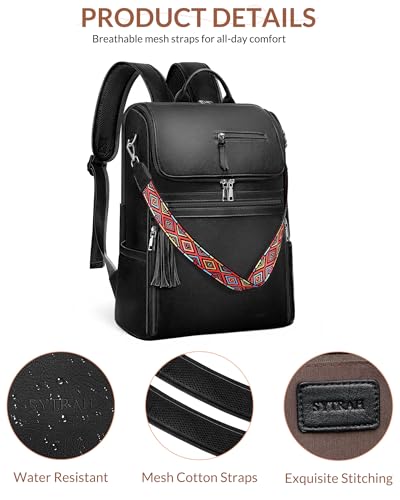 SYTRAH Leather Laptop Backpack for Women Designer Laptop Bag, 16.5 inch Travel Computer Backpacks Purse with Tassel for Work Business with Satchel Purse Black - color: Purse Black