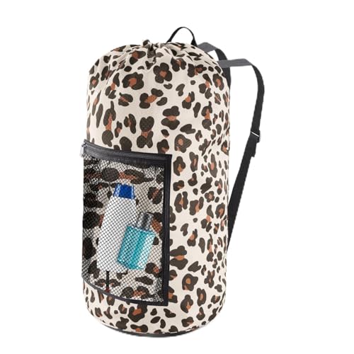 Olosar Laundry Bag Backpack, Extra Large Travel Laundry Bag with Mesh Pocket & Adjustable Shoulder Straps,Dirty Clothes Travel Bag for College Students Dorm,Apartment(Leopard Print) - color: Leopard Print, size: 1Pack