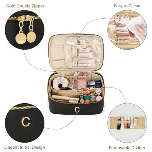 Gifts for Women Travel Makeup Bag Personalized Cosmetic Bag Portable Large Capacity Toiletry Bag(Black-C) - color: Black, style: C