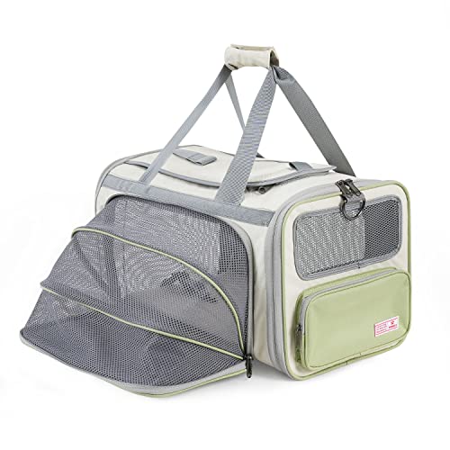Pawaii Cat Carrier with ID Tag, TSA Airline Approved Soft Sided Collapsible Pet Travel Carrier, Portable Comfortable Convenient Foldable Cat Travel Bag | Up to 13 lbs, 16.9 x 10.6 x 10.6 in, QR pet ID tag, top entry, luggage sleeve, soft fleece pad, folda