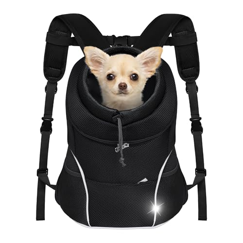 YUDODO 4-8lbs Dog Front Carrier Backpack, Adjustable Breathable Pet Carrier for Small Dogs, Ventilated Puppy Back Pack with Safety Belt, Lightweight Doggy Backpack for Hiking Outdoor (Jet Black, M) - color: Jet Black