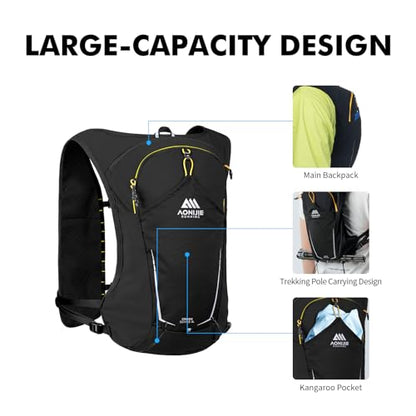 AONIJIE Running Hydration Vest for Men Women 8L Backpack with 500ml Soft Flask Water Bottle - style: Black