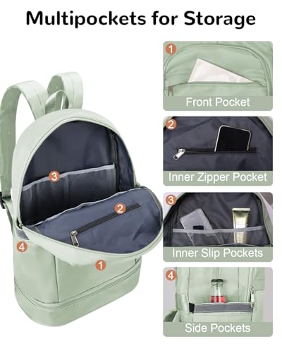 28L Small Gym Backpack with Shoe Compartment for Men Women, Waterproof Sports Backpack with Wet Pocket, Green - color: Green