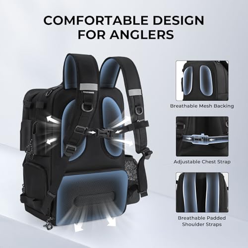 KastKing BaitSpace Fishing Tackle Backpack with Removable Bait Binder,2 Rod Holders Storage Fishing Gear and Equipment - color: A: Black (With (4) 3600 tackle boxes)