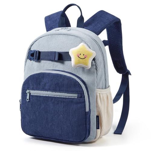 mommore Corduroy Toddler Backpack for Boys 2-4 - color: Light Blue&navy, style: Backpack
