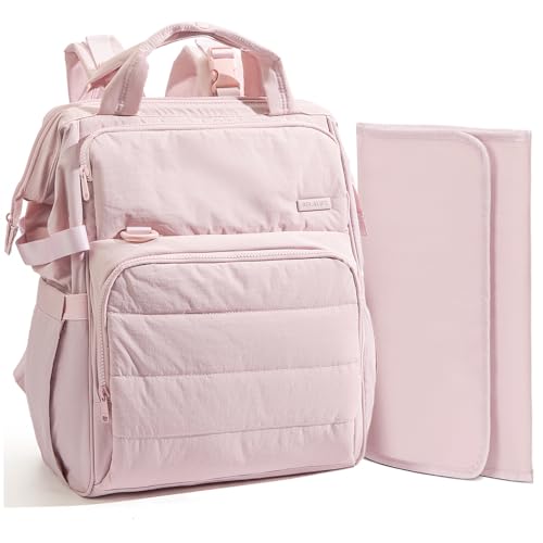 BELALIFE Baby Diaper Backpack Bag, Baby Essentials Travel Backpack for Moms Dads, with Changing Pad, Insulated Bottle Holders & Stroller Straps, Pink - color: Pink