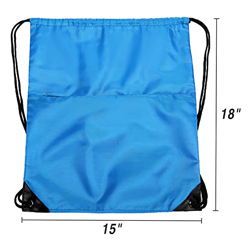 Drawstring Backpack Sports Water Resistant String Bag Sport Gym Sackpack for Women Men Large with Zipper, Neon Blue - color: Neon Blue