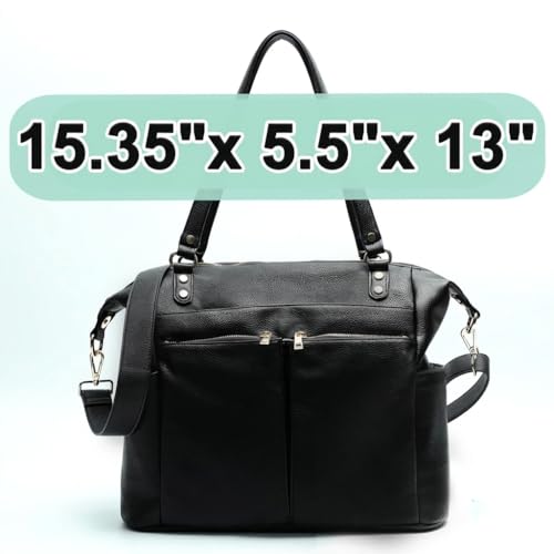 MOMINSIDE Diaper Bag Tote, 4 in 1 Leather Diaper Bag Backpack with 13 Pockets, Convertible Baby Bag Pañaleras Para Bebe for Mom Mommy Bag Hospital Bag, Changing Pad, 4 Large Insulated Pockets(Black) - color: Black