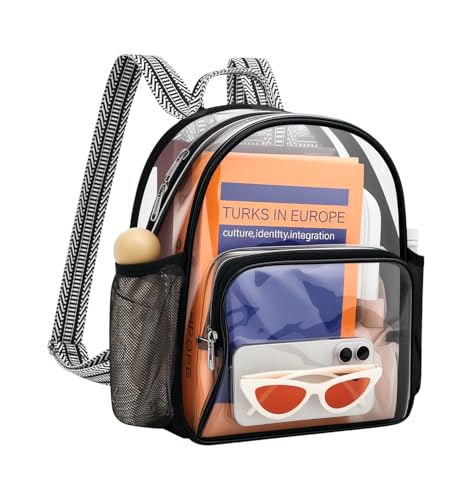 Lyingflat Clear Bag for Stadium Events 12x12x6 Small Clear Backpack Stadium approved for Festival Concert Sport Events Work Travel, Black Guitar