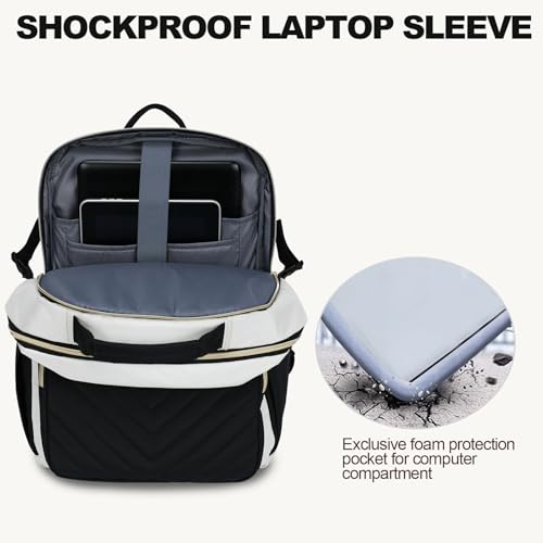 VANKEAN Laptop Backpack for Women (Beige-Black, 18 Inch) - color: Beige-black, size: 18 Inch