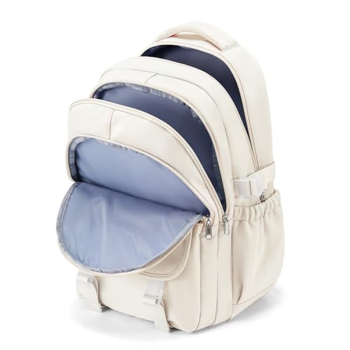 Waterproof Aesthetic Backpack For School, Cute High School Bookbag For Teen Girls Boys, Lightweight Casual Daypack Backpack For Women Men, College Backpack With Lots Of Pockets（Beige） - color: Beige