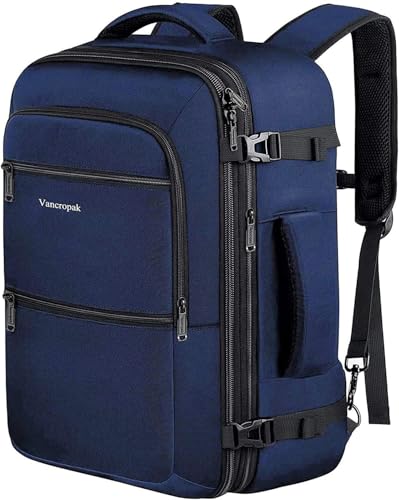 Vancropak 35L Traveling Backpack, Airplane Approved Travel Carry on Bag hand luggage, Water Resistant Lightweight Luggage Suitcase Backpack Overnight Weekender Business Daypack Bag for Men Women, Blue - color: Blue, size: Large