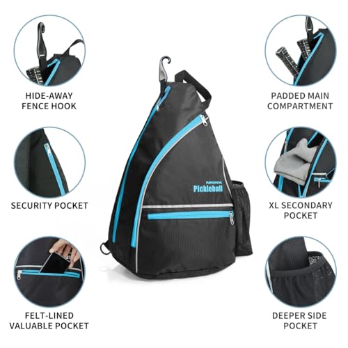 Mangrove Pickleball Bag, Men's & Women's Pickleball Backpack, Adjustable Sling Bag w/Fence Hook/Large Capacity/Safety Pocket - color: Blue